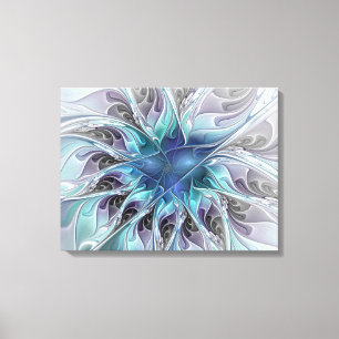 Abstrakte moderne Blume W. Blue Triptych geblüht Leinwanddruck