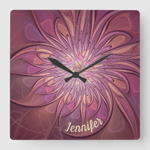 Abstrakte moderne Blumen-Fraktal-Beeren-Farben Nam Quadratische Wanduhr