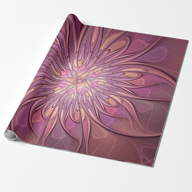 Abstrakte moderne Blumen-Fraktal-Kunst Beerentöne Geschenkpapier (Ungerollt)