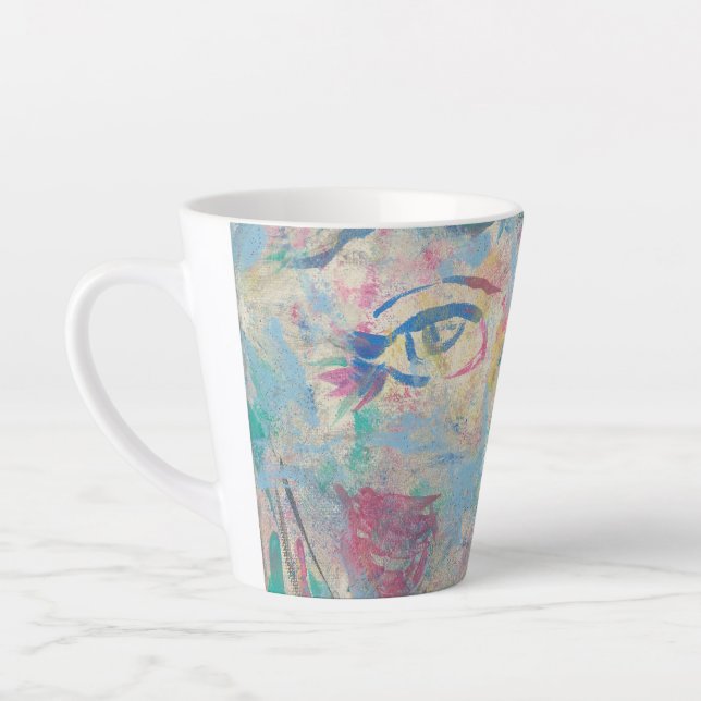 Abstrakte moderne, farbenfrohe "Extravagante" Latt Milchtasse (Links)