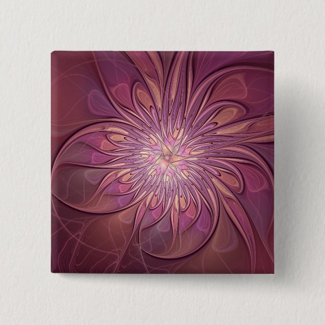 Abstrakte moderne florale fraktale Kunst Beerenfar Button (Vorderseite)