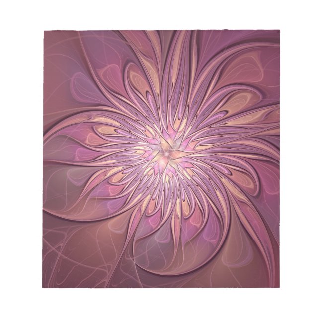 Abstrakte moderne florale fraktale Kunst Beerfarbe Notizblock (Vorderseite)