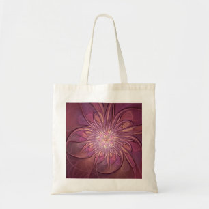 Abstrakte moderne florale fraktale Kunst Beerfarbe Tragetasche