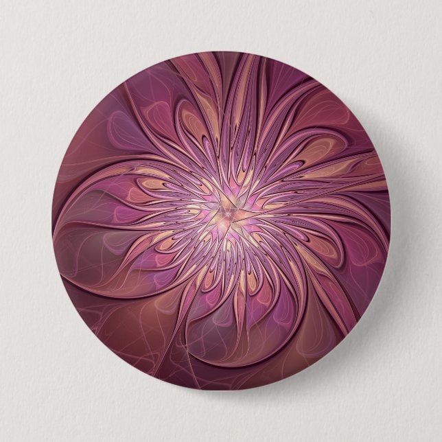 Abstrakte moderne florale fraktale Kunst Beeriefar Button (Vorderseite)