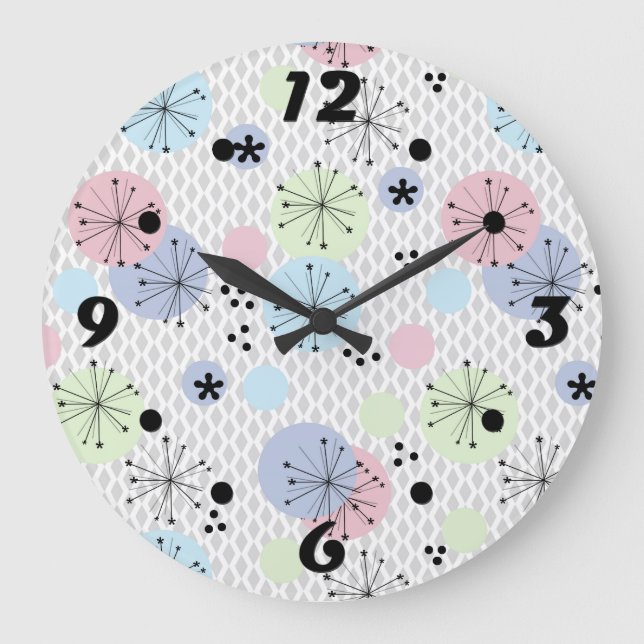 Abstrakte moderne Formen kreisen Polka strahlt Lic Große Wanduhr (Vorderseite)