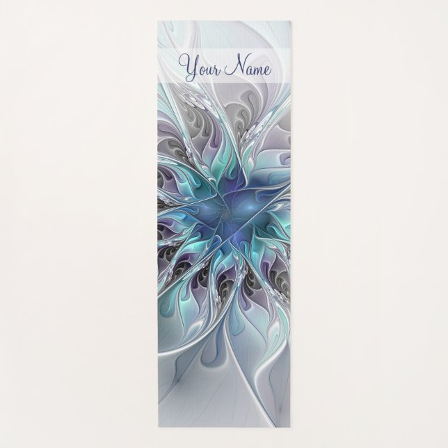 Abstrakte moderne Fraktal Blume Blauer Name geblüh Yogamatte (Vorderseite)