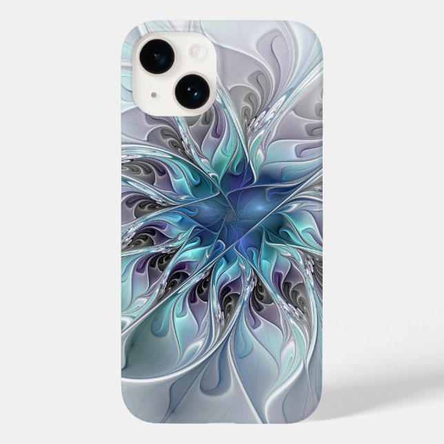 Abstrakte moderne Fraktal-Blume mit Blau geblüht Case-Mate iPhone 14 Hülle (Rückseite)