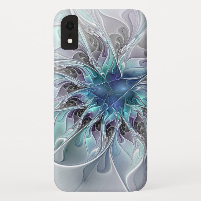 Abstrakte moderne Fraktal-Blume mit Blau geblüht Case-Mate iPhone Hülle (Rückseite)