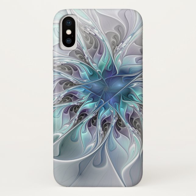 Abstrakte moderne Fraktal-Blume mit Blau geblüht Case-Mate iPhone Hülle (Rückseite)