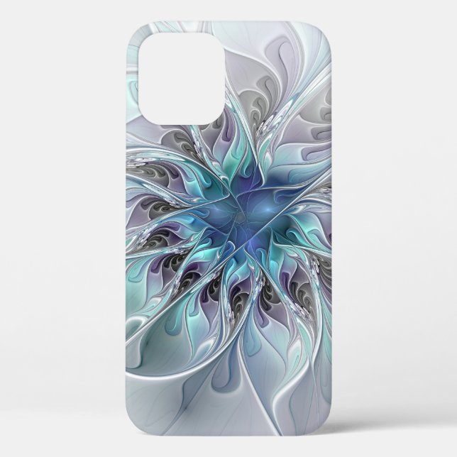 Abstrakte moderne Fraktal-Blume mit Blau geblüht Case-Mate iPhone Hülle (Rückseite)