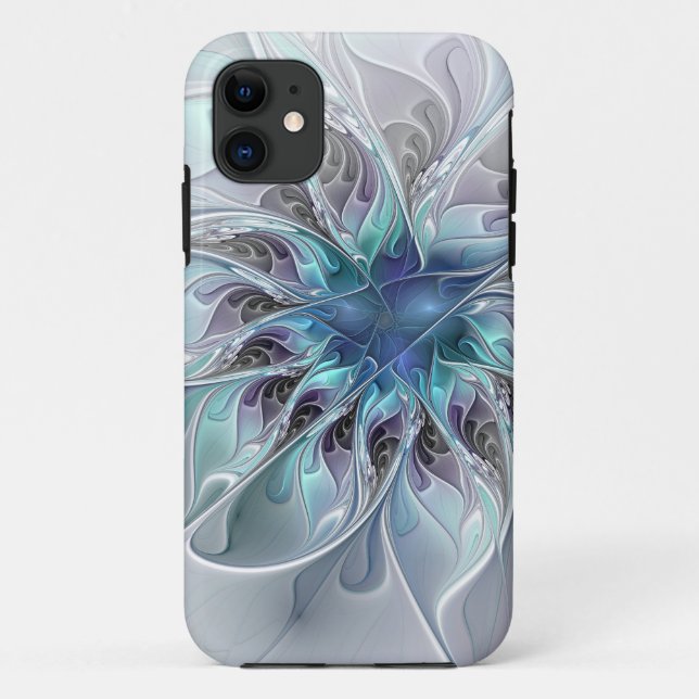 Abstrakte moderne Fraktal-Blume mit Blau geblüht Case-Mate iPhone Hülle (Rückseite)