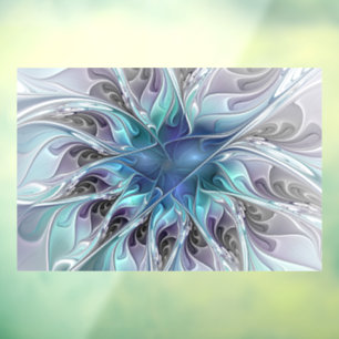 Abstrakte moderne Fraktal-Blume mit Blau geblüht Fensteraufkleber