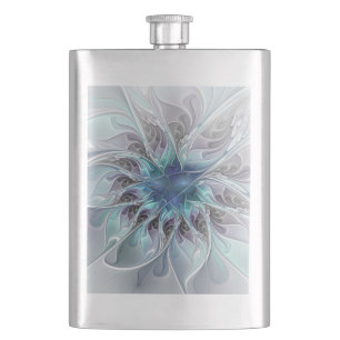 Abstrakte moderne Fraktal-Blume mit Blau geblüht Flachmann