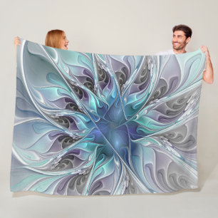 Abstrakte moderne Fraktal-Blume mit Blau geblüht Fleecedecke