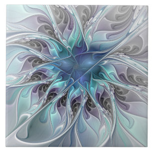 Abstrakte moderne Fraktal-Blume mit Blau geblüht Fliese