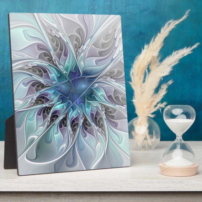Abstrakte moderne Fraktal-Blume mit Blau geblüht Fotoplatte (Seite)