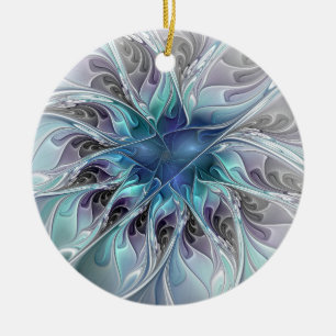 Abstrakte moderne Fraktal-Blume mit Blau geblüht Keramik Ornament