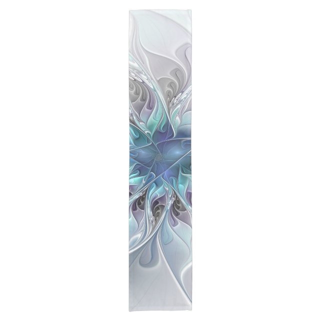 Abstrakte moderne Fraktal-Blume mit Blau geblüht Kurzer Tischläufer (Vorderseite)