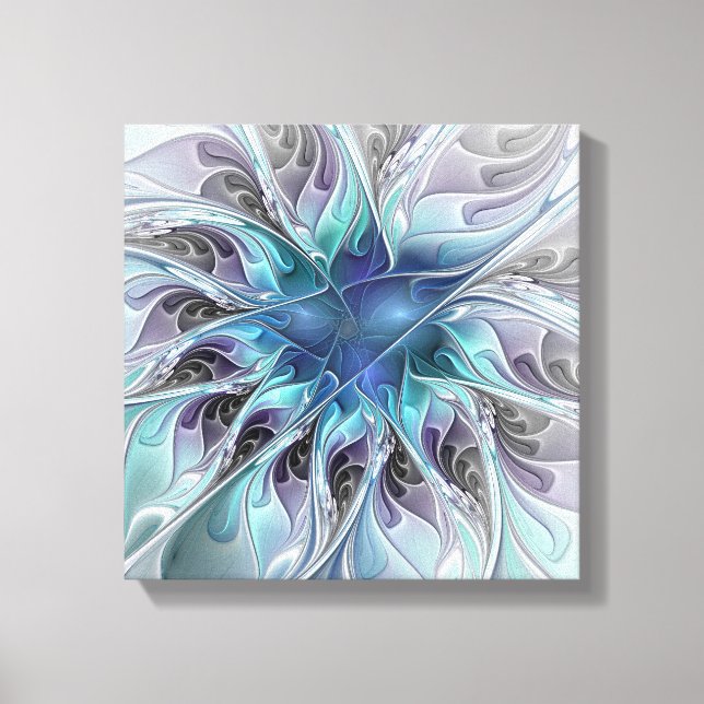 Abstrakte moderne Fraktal-Blume mit Blau geblüht Leinwanddruck (Vorderseite)