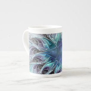 Abstrakte moderne Fraktal-Blume mit Blau geblüht Prozellantasse