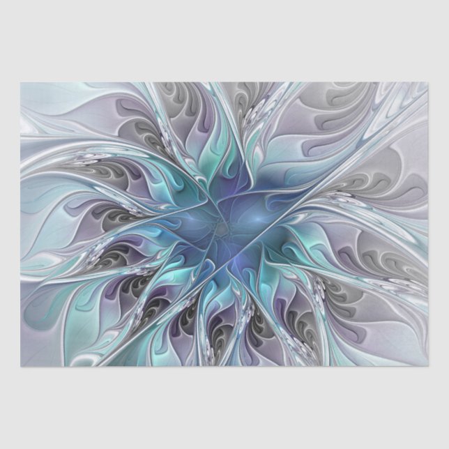 Abstrakte moderne Fraktal-Blume mit Blau geblüht Seidenpapier (Vorderseite)