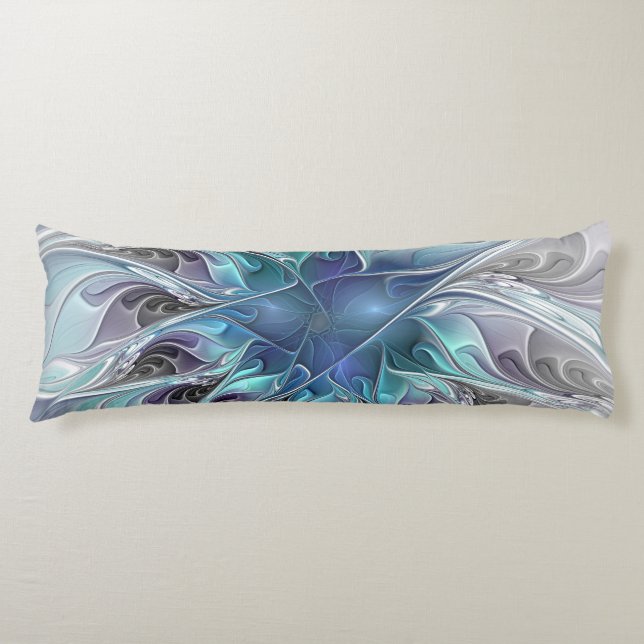 Abstrakte moderne Fraktal-Blume mit Blau geblüht Seitenschläferkissen (Vorderseite)