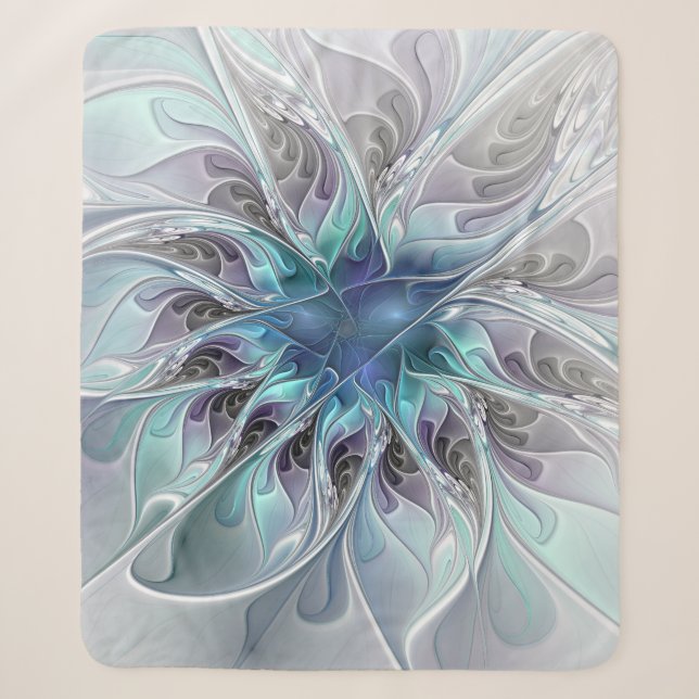 Abstrakte moderne Fraktal-Blume mit Blau geblüht Sherpadecke (Vorderseite)