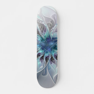 Abstrakte moderne Fraktal-Blume mit Blau geblüht Skateboard