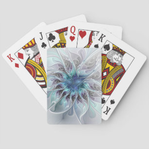 Abstrakte moderne Fraktal-Blume mit Blau geblüht Spielkarten