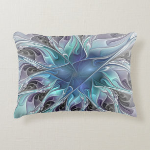 Abstrakte moderne Fraktal-Blume mit Blau geblüht Zierkissen