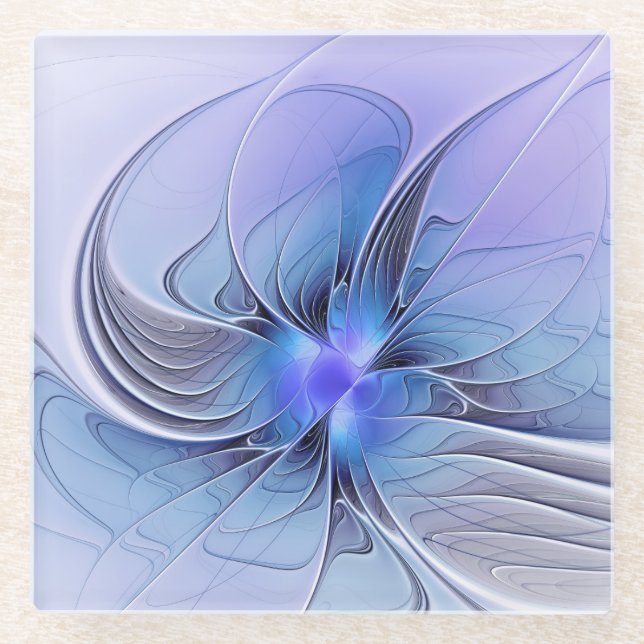 Abstrakte moderne fraktale Kunst Lavendelblau Glasuntersetzer (Vorderseite)