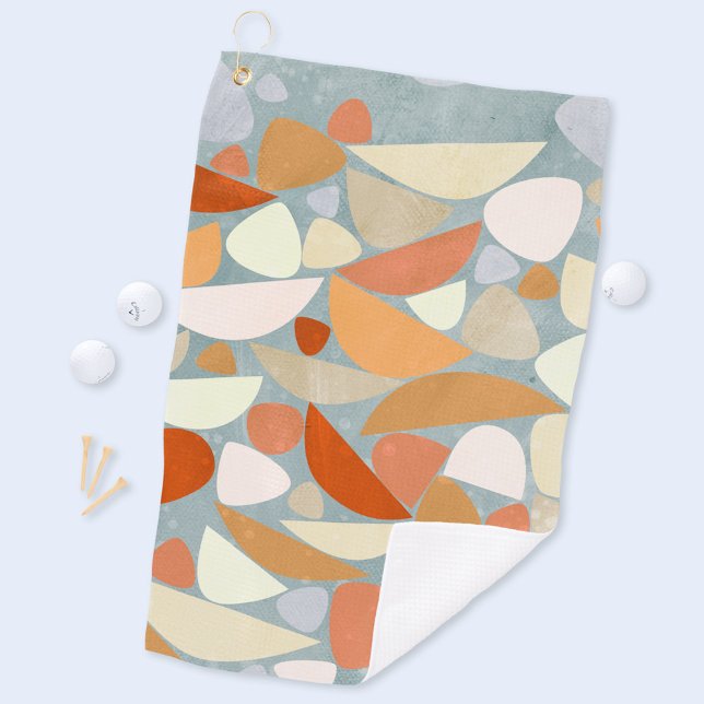Abstrakte moderne Geometrie Golfhandtuch (Modern abstract orange cream and sea foam pattern art golf towel)