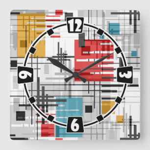 Abstrakte moderne geometrische Formen gestreift li Quadratische Wanduhr