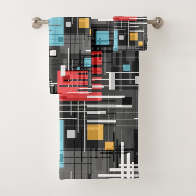 Abstrakte, moderne geometrische Formen, Streifen Badhandtuch Set (Insitu)