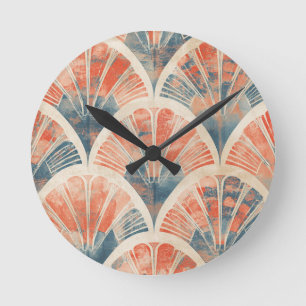 abstrakte moderne geometrische Koralle und Blau Runde Wanduhr