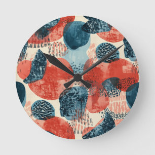 abstrakte moderne geometrische Koralle und Blau Runde Wanduhr