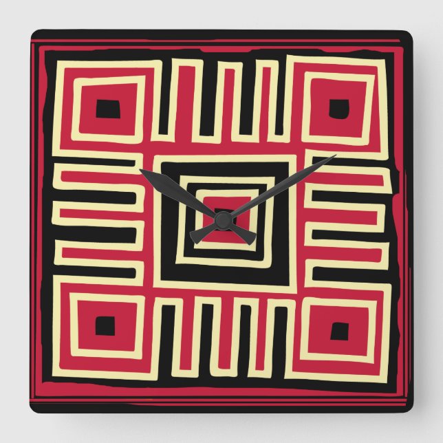 Abstrakte moderne geometrische Kunst Quadratische Wanduhr (Vorderseite)
