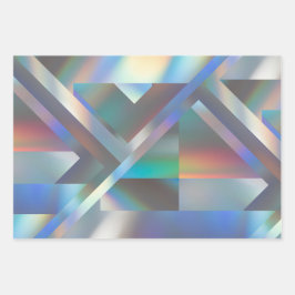 Abstrakte moderne geometrische Pastel holografisch Geschenkpapier Set