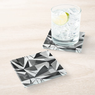 Abstrakte moderne geometrische Schwarz-Weiß-Aquare Glasuntersetzer