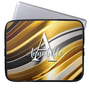 Abstrakte moderne Gold Silver & Bronze Waves Laptopschutzhülle