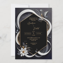 Abstrakte, moderne Hochzeit in Weiß und Gold Einladung