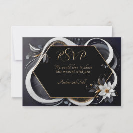 Abstrakte, moderne Hochzeit in Weiß und Gold RSVP Karte