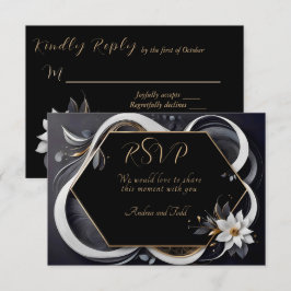 Abstrakte, moderne Hochzeit in Weiß und Gold RSVP Karte