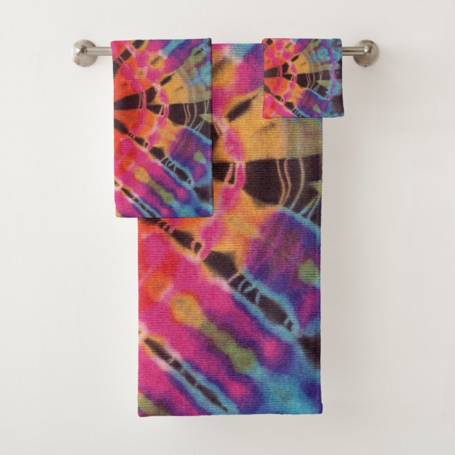 Abstrakte moderne Hot Pink Blue Black Batik Gefärb Badhandtuch Set (Insitu)
