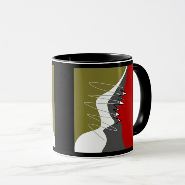 Abstrakte, moderne, kreative, applicke Kissen mit  Tasse (VorderseiteRechts)