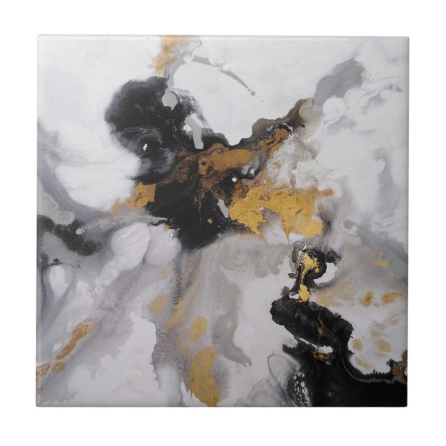 Abstrakte Moderne Kunst Grau, Weiß, Schwarz und Go Fliese (Vorderseite)
