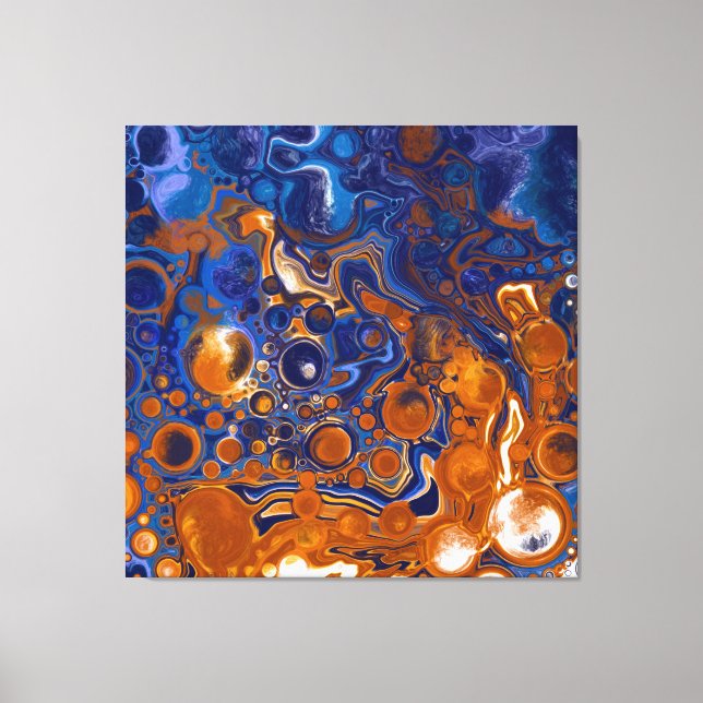 Abstrakte moderne Kunst in Blau und Kupfer Leinwanddruck (Vorderseite)