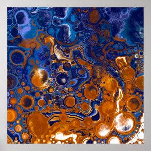 Abstrakte moderne Kunst in Blau und Kupfer Poster
