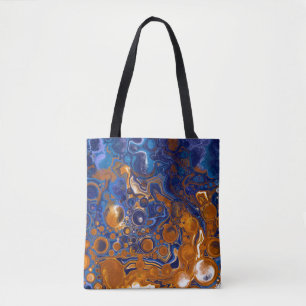 Abstrakte moderne Kunst in Blau und Kupfer Tasche