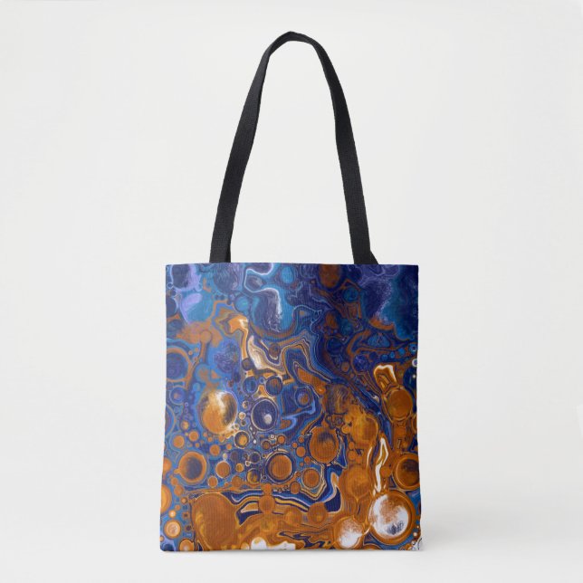 Abstrakte moderne Kunst in Blau und Kupfer Tasche (Vorderseite)